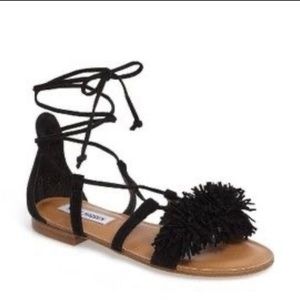 Steve Madden Swizzle Black Suede Leather lace up sandals.